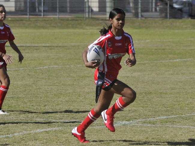 Action from the Girls League Tag between South Grafton Rebels and Clarence Coast Magpies during round 1 of the 2020 Group 1 Junior Rugby League season at McKittrick Park on Saturday, July 18.