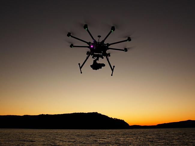 A custom built drone in operation at Palm Beach. Picture: Brendon Thorne/Getty Images