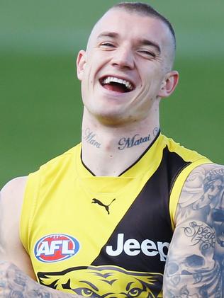 Dustin Martin and his neck ink during a training session at Punt Road Oval.  Picture: GETTY