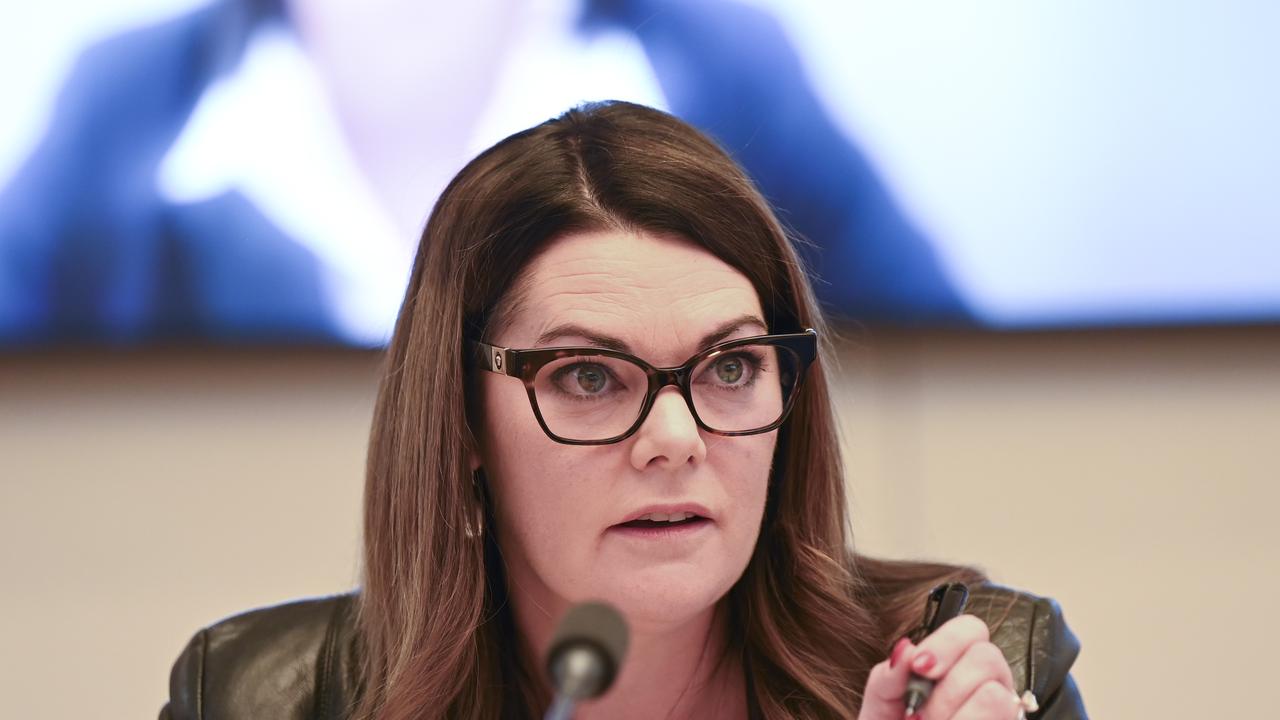 Senator Sarah Hanson-Young questioned Meta’s advertising business model. Picture: NewsWire / Martin Ollman