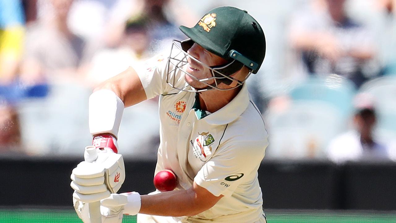 David Warner copped a ball in the ribs from Trent Boult.