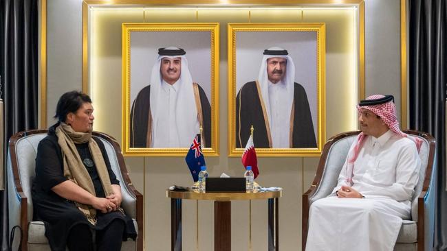 NZ Foreign Minister Nanaia Mahuta meets with Qatar Deputy PM Sheikh Mohammed bin Abdulrahman Al-Thani in 2021.