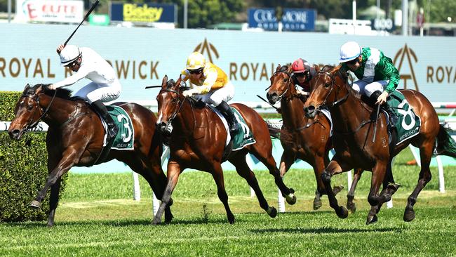 Manaal (green) beat Lady Of Camelot (yellow) in the Gimcrack Stakes in the spring and Tommy Berry is looking forward to a rematch. Picture: Getty Images