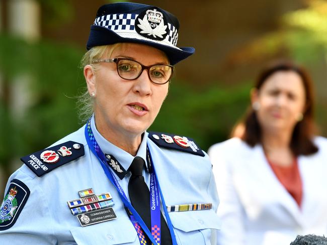 Queensland Police Commissioner Katarina Carroll (front) and Premier Annastacia Palaszczuk