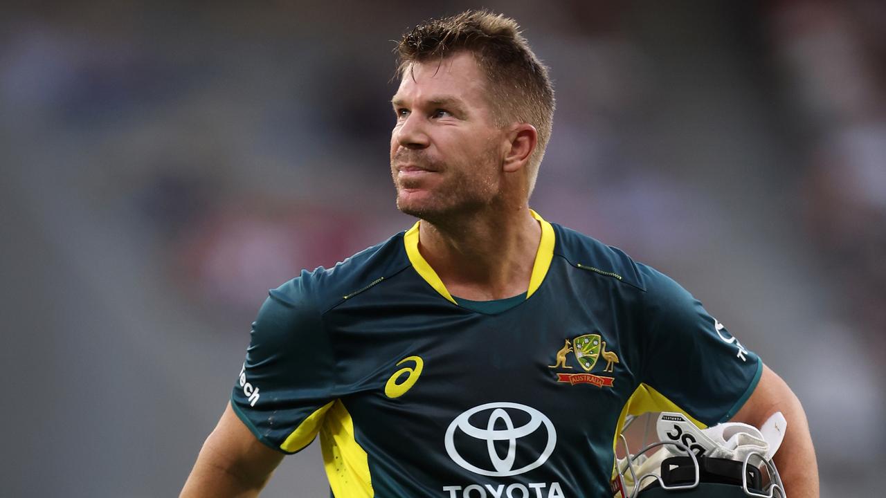 David Warner in green and goal for one of the last times. Photo by Paul Kane/Getty Images.