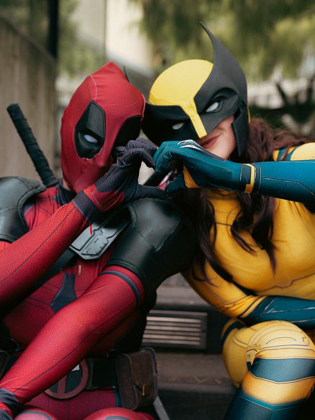 Deadpool and Wolverine cosplayers hanging out at the PAX Aus Convention 2024. Picture: FLAVOUR FORGE