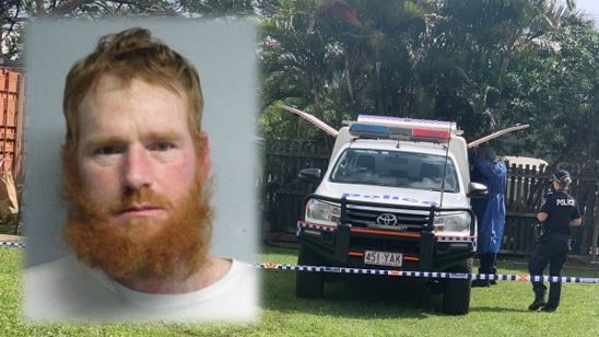 WANTED: Police are looking for the man pictured above, while detectives search the John St property in Maryborough (pictured right) where an alleged altercation has led to the death of a man in Gympie, allegedly. Photos: Carlie Walker and My Police