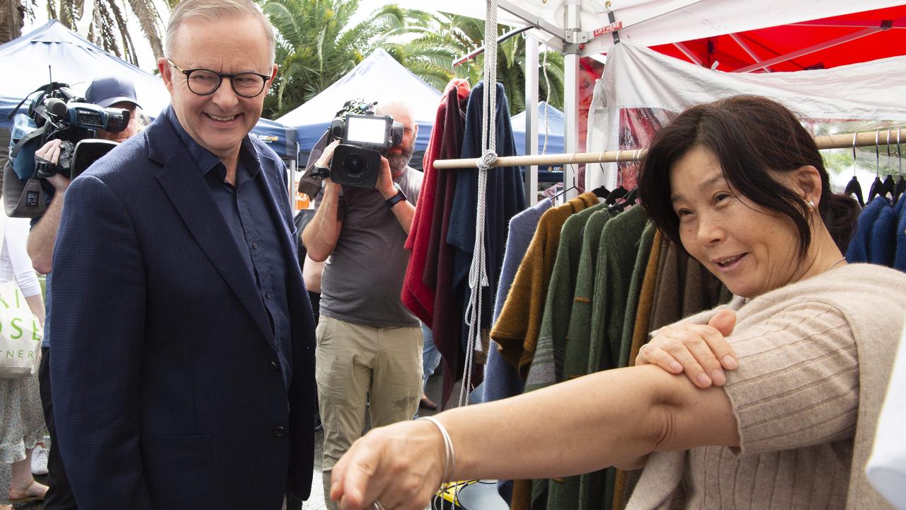 Opposition leader Anthony Albanese at Leichhardt’s Orange Grove Markets. Picture: Monique Harmer