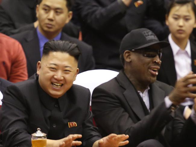 North Korean leader Kim Jong-un and former NBA star Dennis Rodman. Picture: Jason Mojica