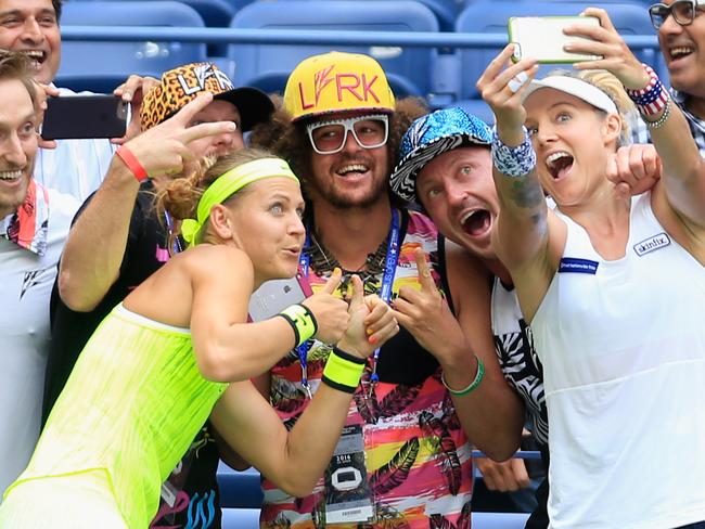 Bethanie Mattek-Sands of the United States and Lucie Safarova of the Czech Republic celebrate with musician Redfoo after defeating Caroline Garcia and Kristina Mladenovic of France with a score of 2-6, 7-6, 6-4 in their Women’s Doubles Final Match on Day Fourteen of the 2016 US Open at the USTA Billie Jean King National Tennis Center on September 11, 2016. Picture: Getty