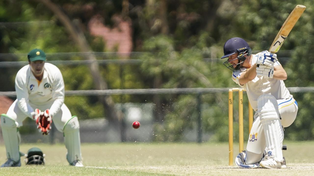 VSDCA - Box Hill keeper Tom Newman and Ormond batsman Ben Robinson keep their eye on the ball. Picture: Valeriu Campan