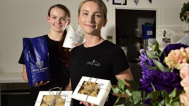 Little Pegs owner Bec Maisey with staff member Maddy Crimston-Smith, who've opened an online shop to sell her coffee wares and is thriving during the coronavirus pandemic. PICTURE: MATT TAYLOR.