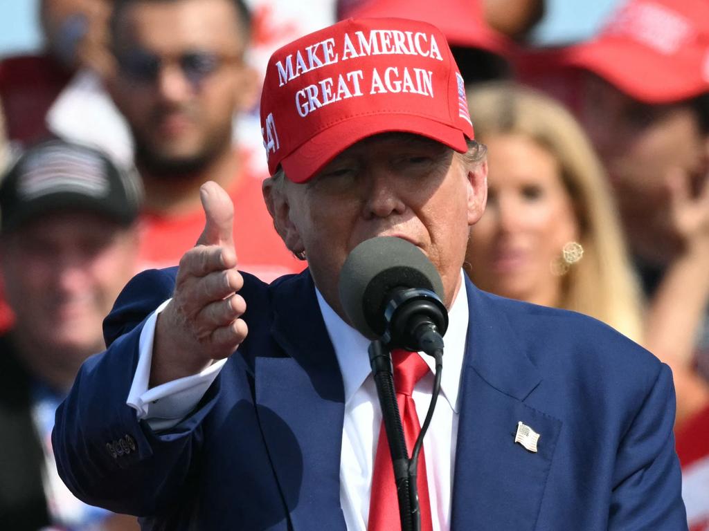 Former US President and Republican presidential candidate Donald Trump at the campaign event in Racine, Wisconsin. Picture: AFP