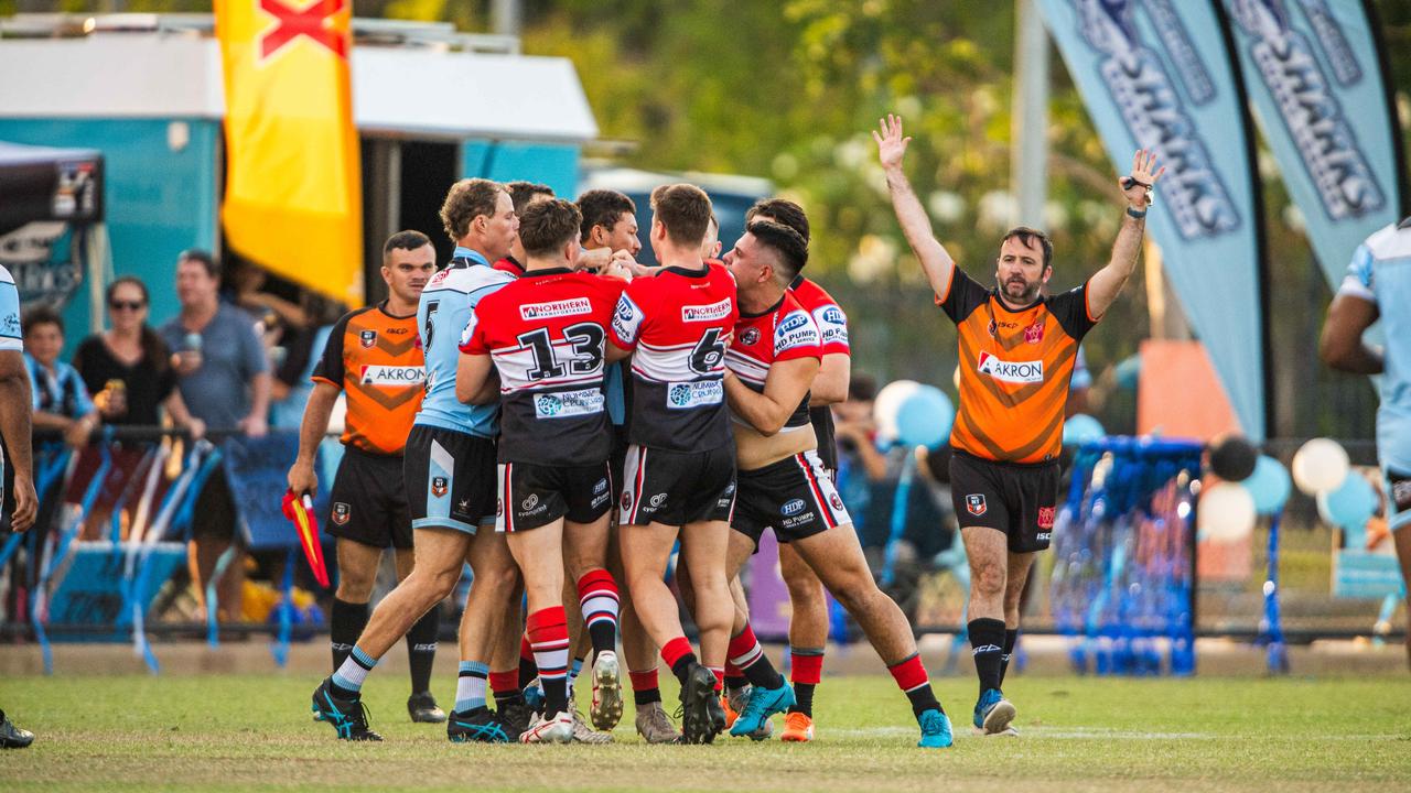 Northern Sharks take on Litchfield Bears in the 2023 NRL NT grand final. Picture: Pema Tamang Pakhrin