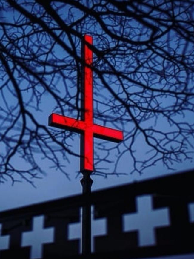 An inverted cross is seen at Hobart’s Dark Mofo festival. Picture: File