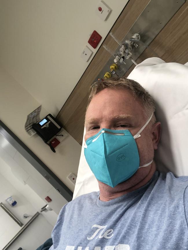 Simon Strum, 50, in St Vincent’s Hospital in June after being diagnosed with Covid-19. Picture: Supplied