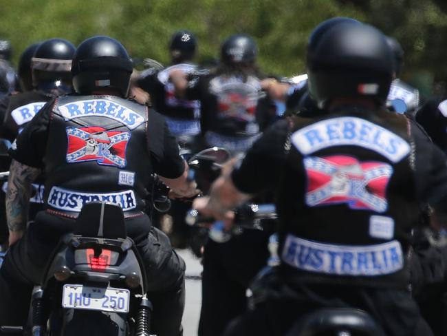 AUS OUT The funeral for slain high ranking Rebels bikie Nick Martin is taking place today at Pinaroo Cemetry in Padbury. Pictured are mourners at Purslowe and Chipper Funerals in North Perth ahead of their ride to Pinaroo. Picture The West Australian