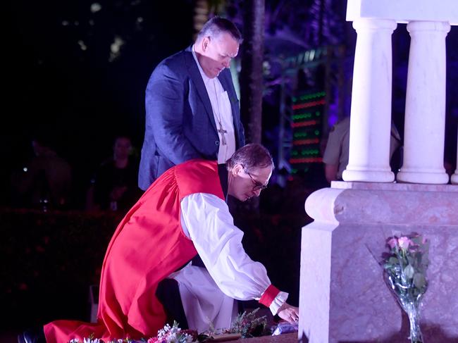Anzac Day 2025. Dawn service Anzac Park Townsville. Townsville Anglican Bishop Reverend Keith Joseph and Catholic Bishop Timothy Harris. Picture: Evan Morgan