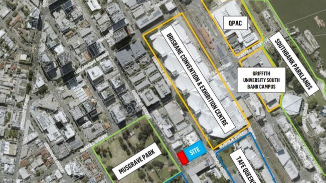 An aerial view of the South Brisbane site.