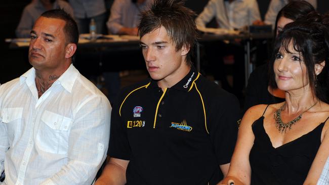 Dustin Martin with father Shane and mother Kathy on draft night.