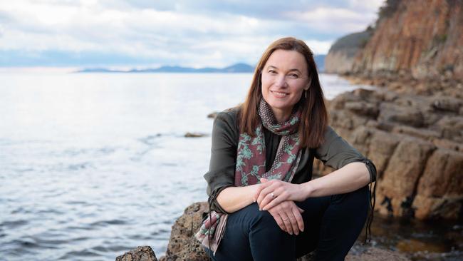 Tasmanian author Katherine Johnson, the winner of The Australian Fiction Prize for her novel set on Maria Island off Tasmania’s east coast, photographed near her home at Hinsby Beach in the Hobart suburb of Taroona. Picture: Peter Mathew