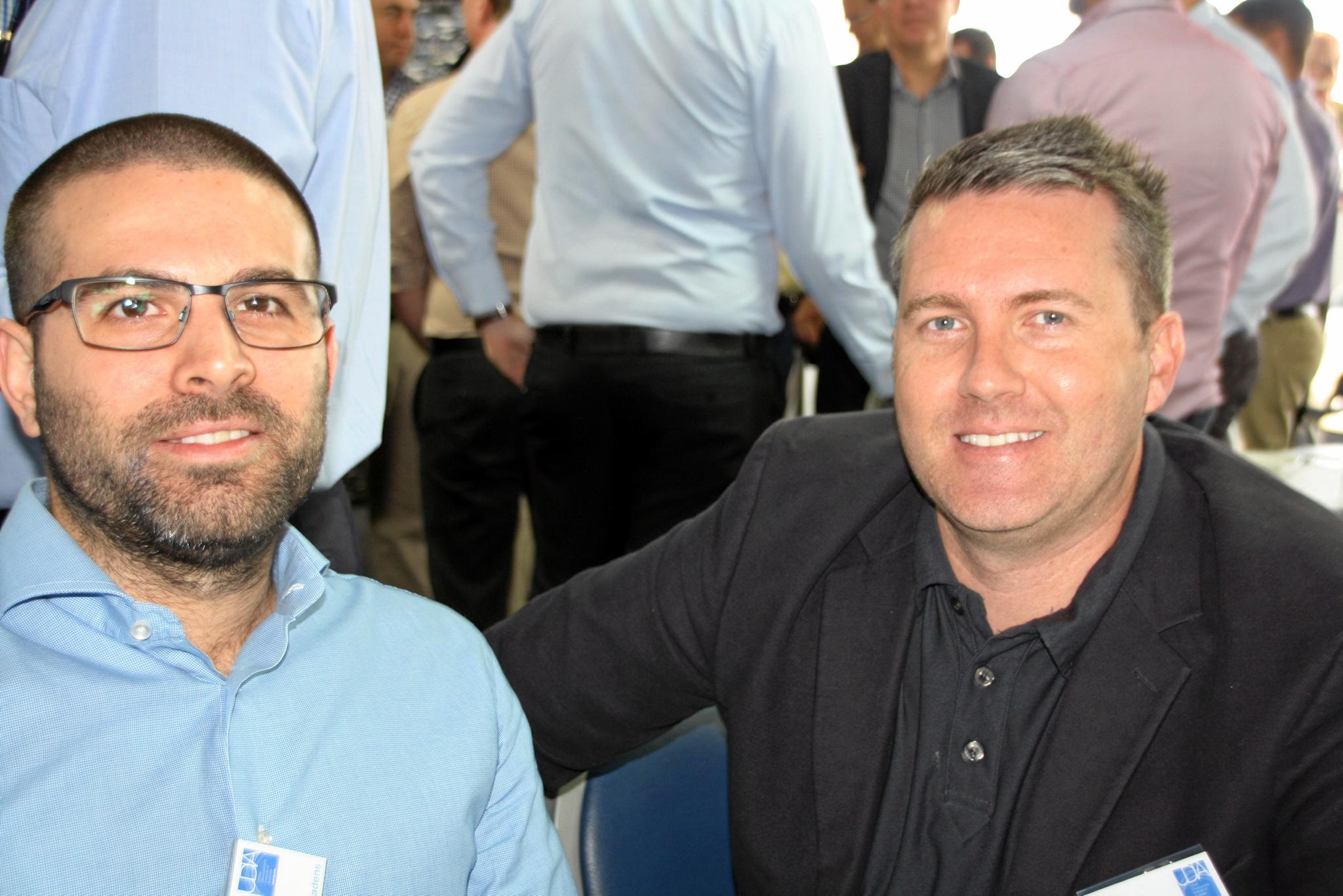 Matt Patullo and Josh McGarry of Stockland at the Urban Development Institute of Australia (Qld) breakfast at Maroochydore Surf Club last Friday. Picture: Erle Levey