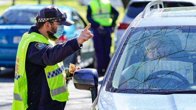 ALBURY NSW, AUSTRALIA - NewsWire PhotosAUGUST 25, 2020:NSW Deputy Premier John Barilaro making an announcement on NSW border controls in Albury today at the Albury Border Check point in Wodonga Place Albury.Police checking interstate drives driving into NSW from Victoria.Picture: NCA NewsWire / Simon Dallinger