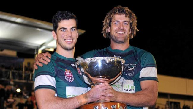 Rugby Union grand final action at Wises Road between Maroochydore and Kawana. Maroochydore won 18-14. Murray Goldsworthy and Joshua Buckland. Photo: John McCutcheon / Sunshine Coast Daily. Picture: John McCutcheon