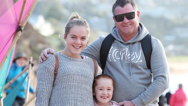 The annual 5 Lands walk from MacMasters Beach Saturday 22nd June 2019 Baylee Lebreton with John and Indianna Britt before starting. Picture: Sue Graham