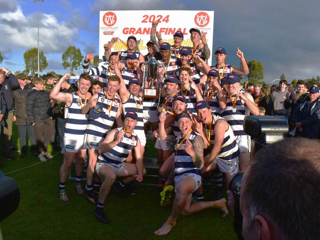 West Gippsland league grand final match 2024 — Phillip Island Bulldogs V Nar Nar Goon "The Goon" Football Club at Garfield Recreation Reserve on September 14, 2024: Nar Nar Goon Football Club: WINNERS. Picture: Jack Colantuono