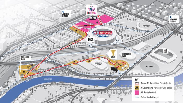 The 2024 AFL Grand Final Parade route.