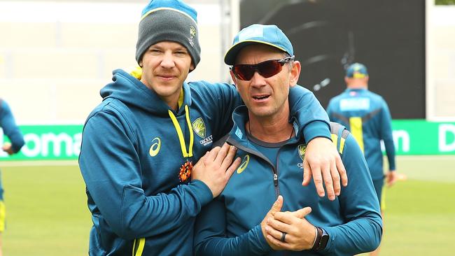Australia captain Tim Paine and coach Justin Langer in Perth on Tuesday