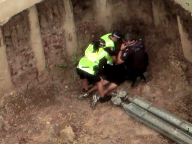 The man was finally cornered in a construction site.