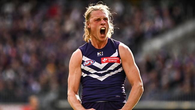 Hayden Young is pumped. Picture: Daniel Carson/AFL Photos via Getty Images