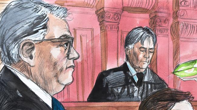 Chris Dawson's lawyer Greg Walsh being cross-examined in court on Friday. Court sketch: Vincent de Gouw