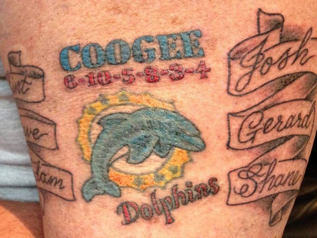 Erik de Haart wore a permanent reminder of the attacks; a tattoo with the names of Clinton Thompson, David Mavroudis, Adam Howard, Joshua Iliffe, Gerard Yeo and Shane Foley. Those six Coogee Dolphins teammates were killed in Bali in 2002. Picture: Supplied