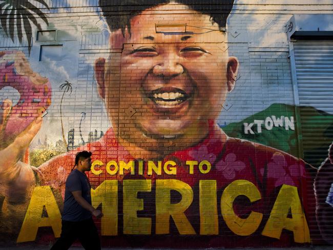 A mural in Los Angeles has already placed the North Korean leader in Eddie Murphy’s famous role. Picture: AP