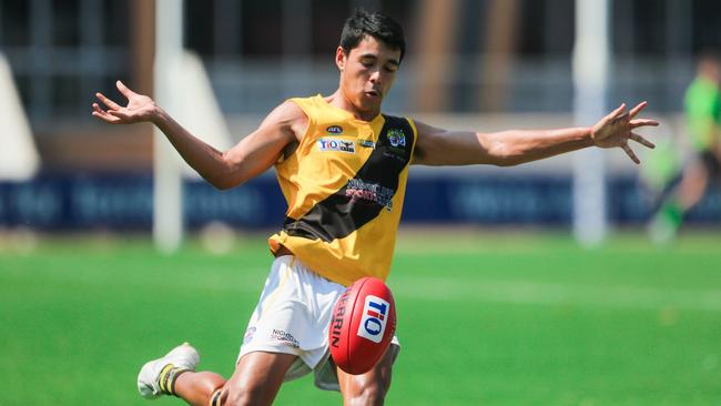 Tiger Ryan Mu kicks the ball. Picture GLENN CAMPBELL