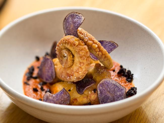 Fried octopus, pizzaiola sauce, black olive and crispy potatoes. Picture: Ann Ouchterlony