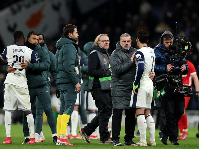 Ange Postecoglou celebrates the Spurs victory over AZ Alkmaar. Picture: Alex Pantling/Getty Images