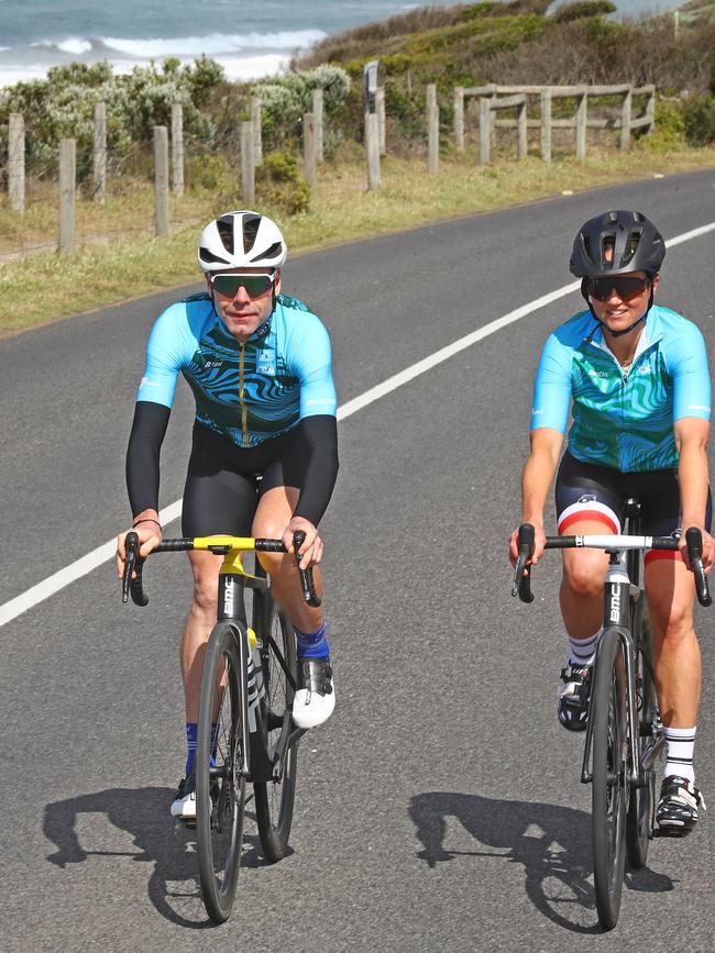 Daisy Pearce and Cadel Evans promote the Great Ocean Road Race. Picture: Alison Wynd