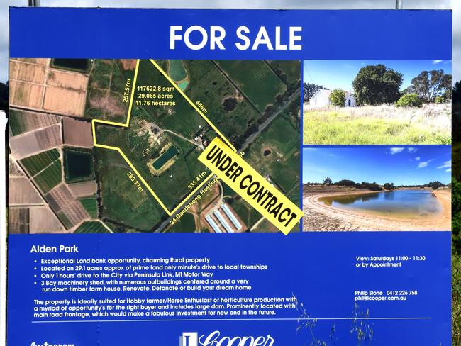 A sale sign at the property on Dandenong-Hastings Rd. Picture: Nicole Garmston