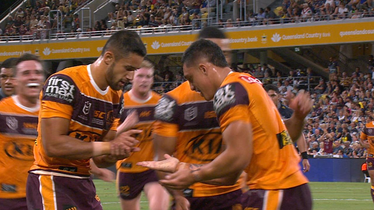 The Broncos performed a hand sanitiser try celebration after Kotoni Staggs scored.