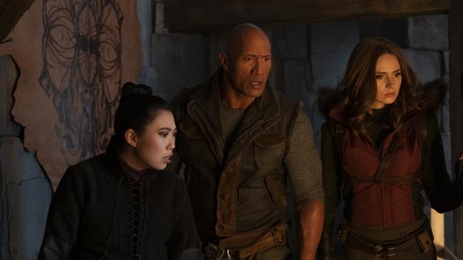 Awkwafina, Dwayne Johnson and Karen Gillan. Picture: Sony