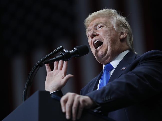 President Donald Trump speaks during a rally in Youngstown, Ohio, on Tuesday. Picture: AP Photo/Carolyn Kaster