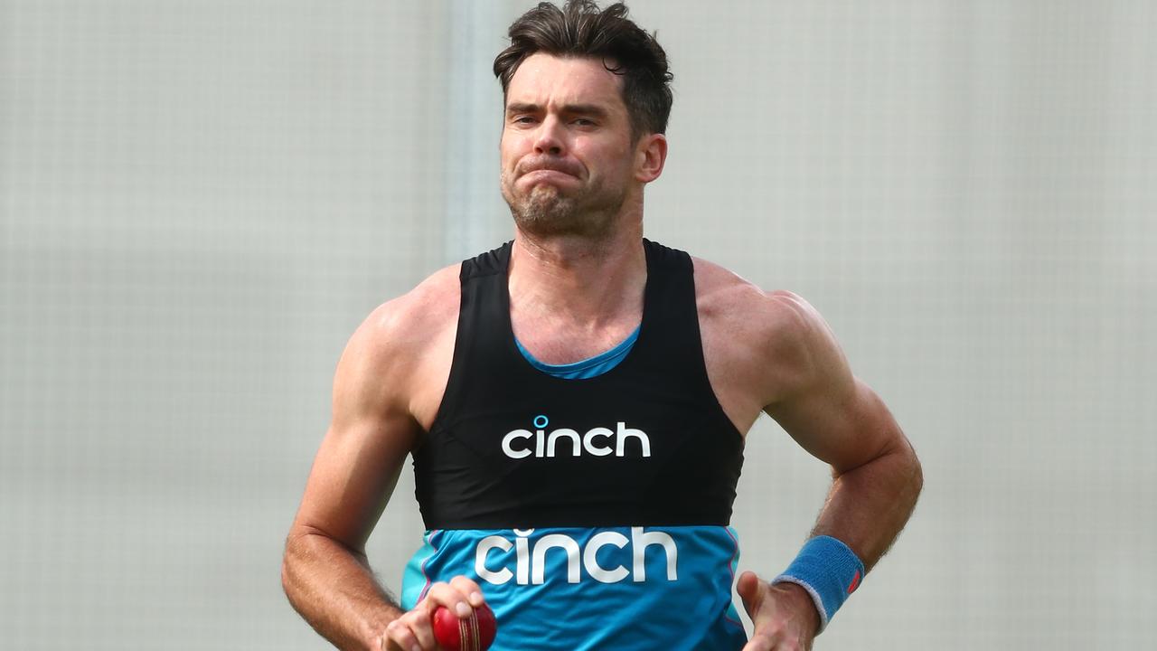 Jimmy Anderson bowls at the Gabba on Monday (Photo by Chris Hyde/Getty Images)