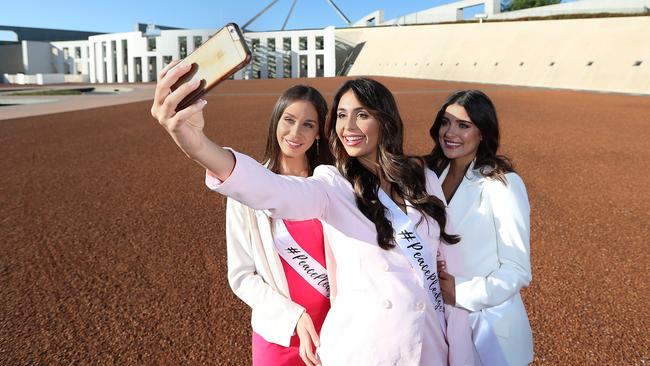 Former Miss World Australia winners Esma Voloder, Jenayah Elliott and Taylah Cannon. Picture: Kym Smith