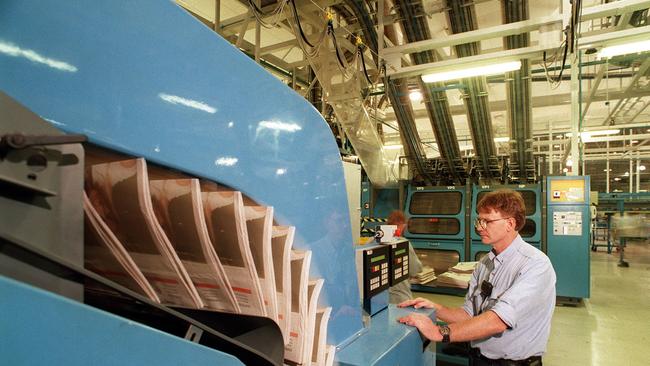 Night shift manager Neville Hulme at the printing press in Murarrie in 1996.