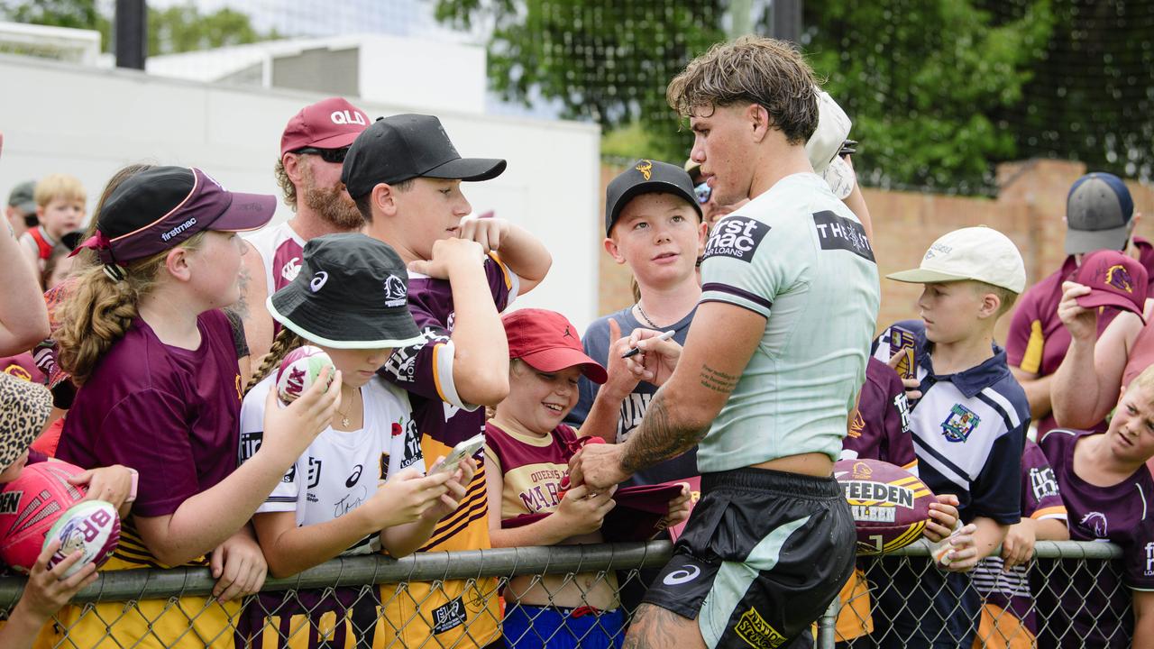 Reece Walsh meets fans at the Brisbane Broncos Captain's Run and Toowoomba Fan Day at Toowoomba Sports Ground, Saturday, February 15, 2025. Picture: Kevin Farmer