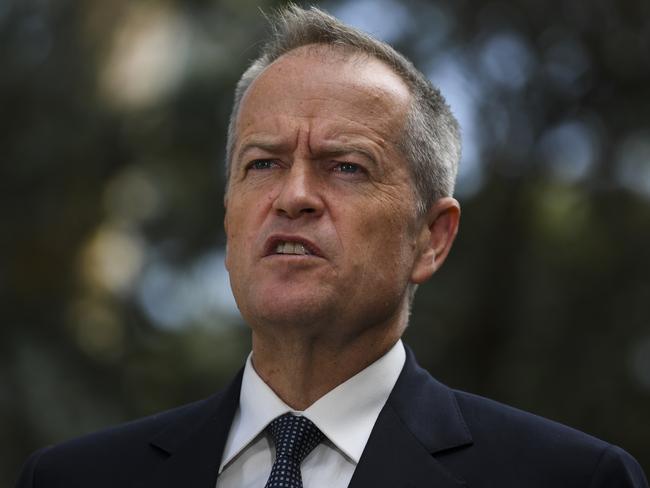 Australian Opposition Leader Bill Shorten speaks to the media after a visit to the Pearce Community Centre in Canberra, Monday, February 18, 2019. (AAP Image/Lukas Coch) NO ARCHIVING